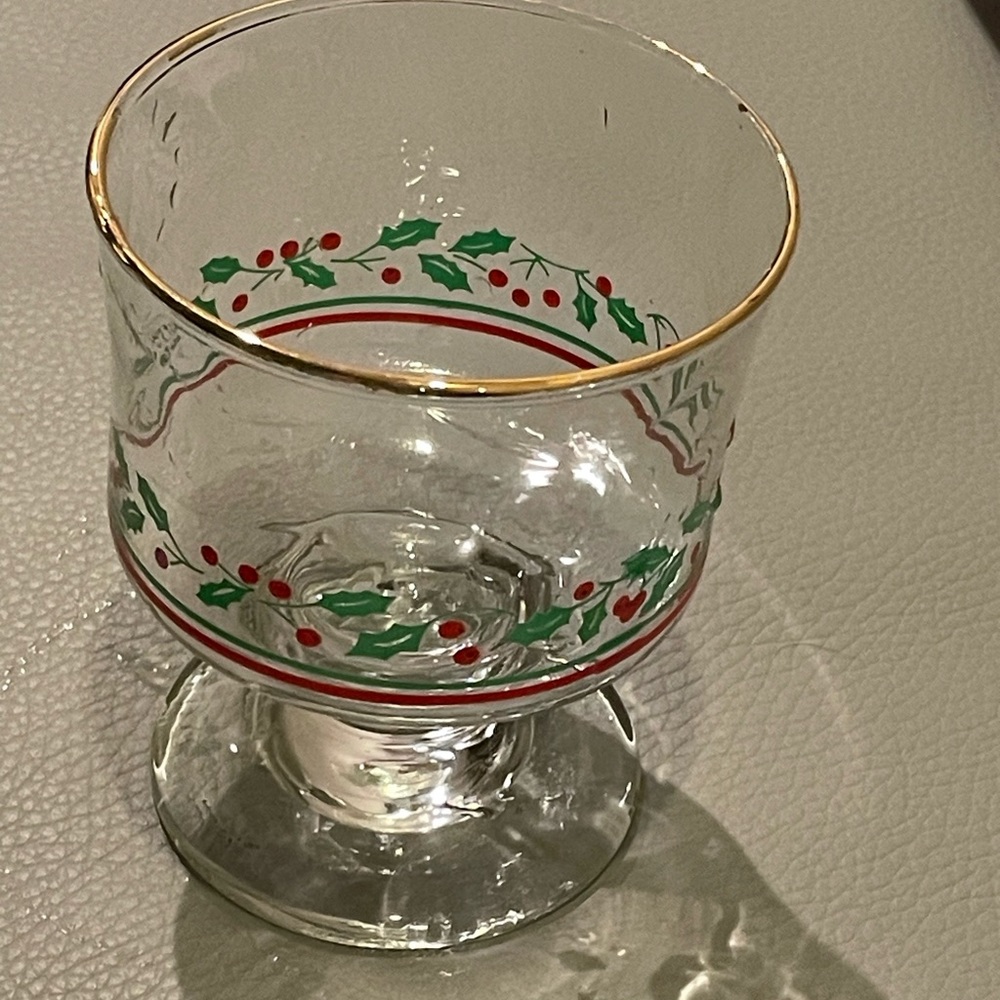 Vintage Holy Berry Gold Rimmed Short Stemmed Punch Glass Rare